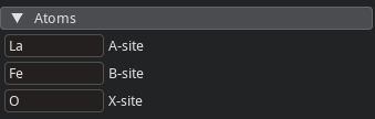 screenshot of atoms menu